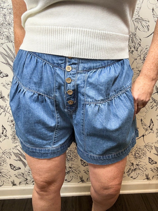 shirred denim shorts RISEN