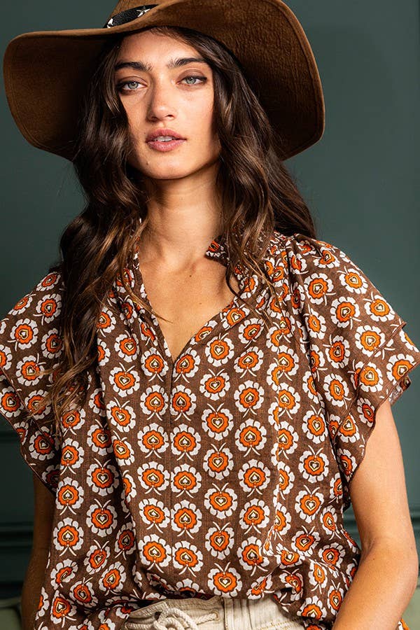 Ruffled Short Sleeve Floral Print Blouse - Best & Co. Boutique