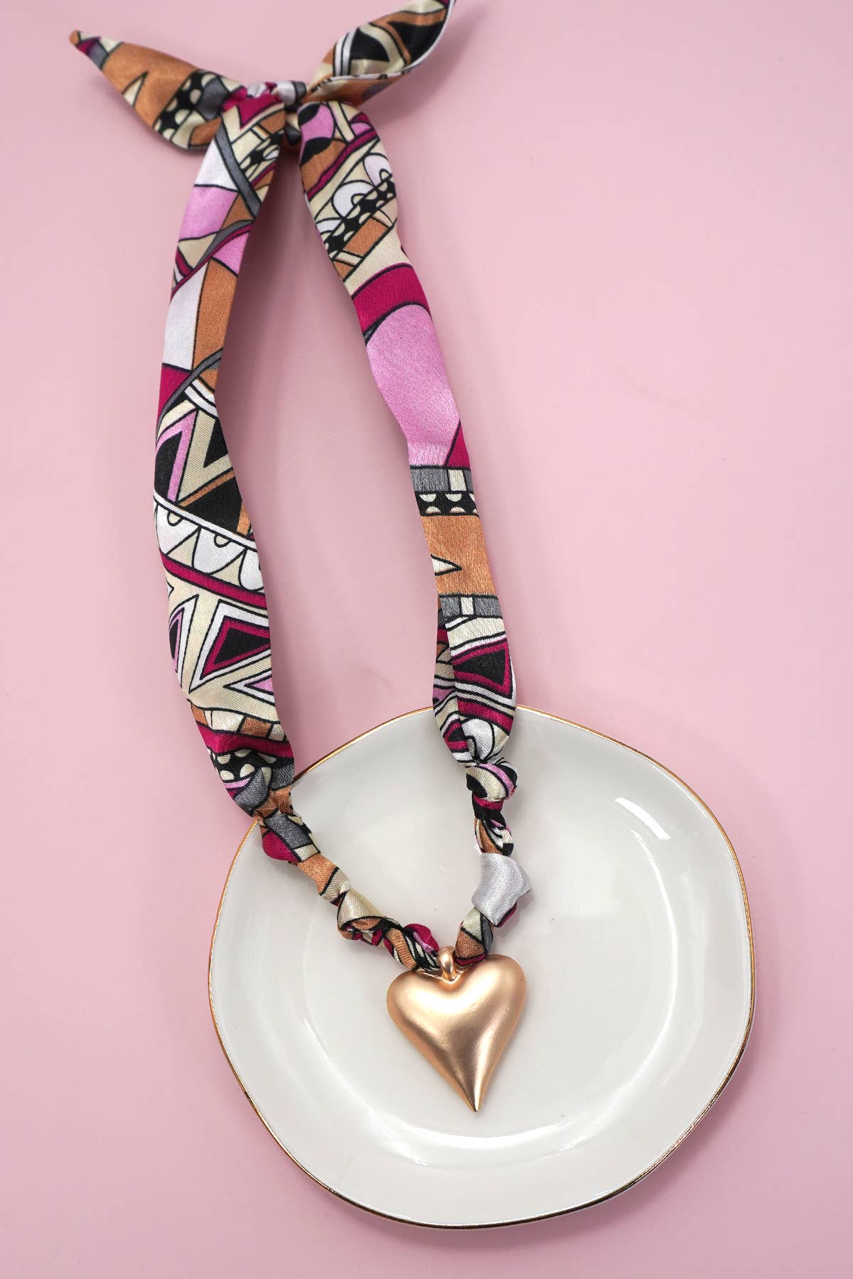 Heart Charm Pink Scarf Necklace - Best & Co. Boutique
