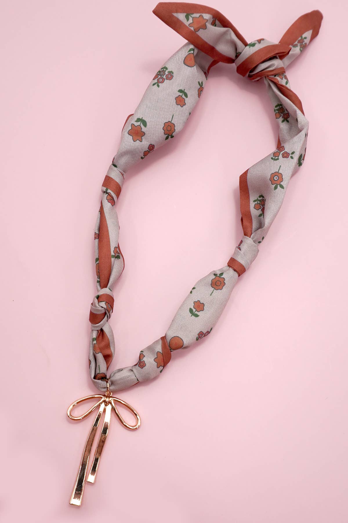 Red Floral Bow Charm Scarf Necklace - Best & Co. Boutique