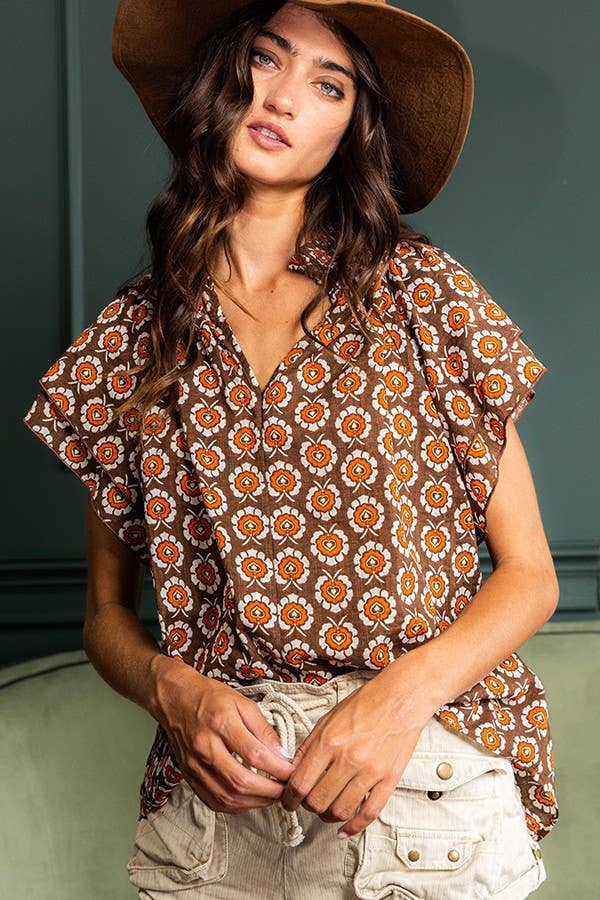Ruffled Short Sleeve Floral Print Blouse - Best & Co. Boutique