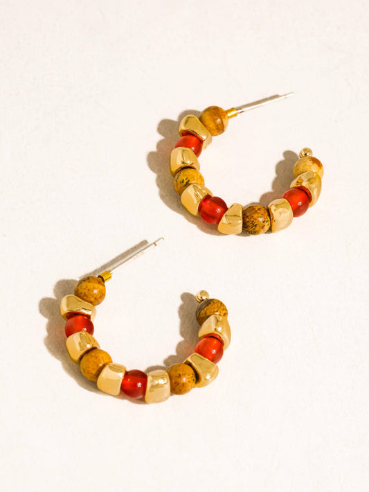 Noisette Boho Beaded Hoops | Red