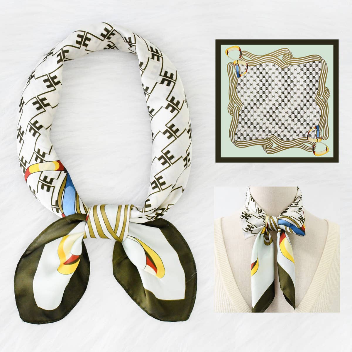 Green and Brown Chain Print Scarf - Best & Co. Boutique