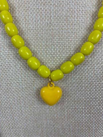 Yellow Beaded Necklace | Heart