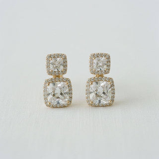 Luxe Geometric Square Crystal Drop Earrings