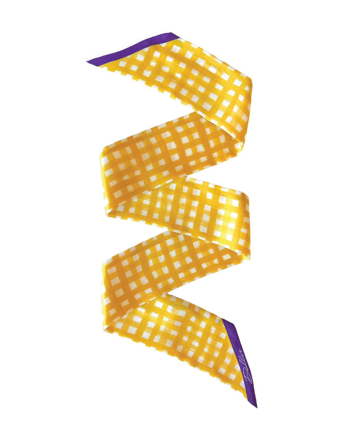 Purple & Gold Check Silk Twilly Scarf