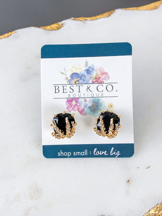Geometric Black Gold Drop Earrings