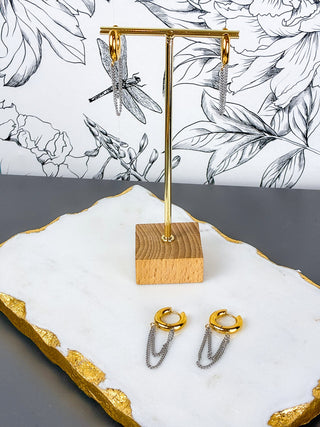 Mixed Metal Chain Hoops | 18K Gold