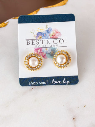Round Halo Pearl and Cubic Zirconia Stud Earrings