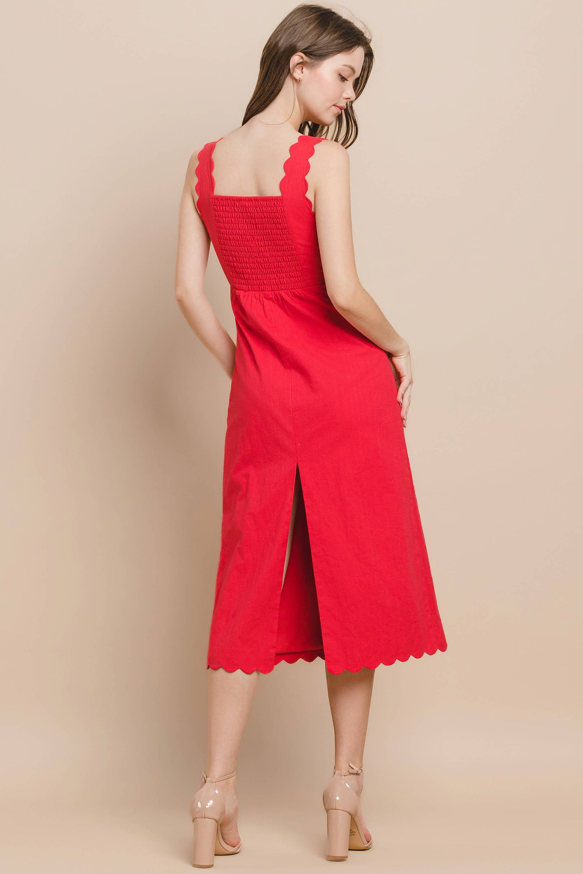The Julia Red Scalloped Midi Dress - Best & Co. Boutique