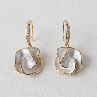 Handmade Enamel Camellia Flower Dangle Earrings