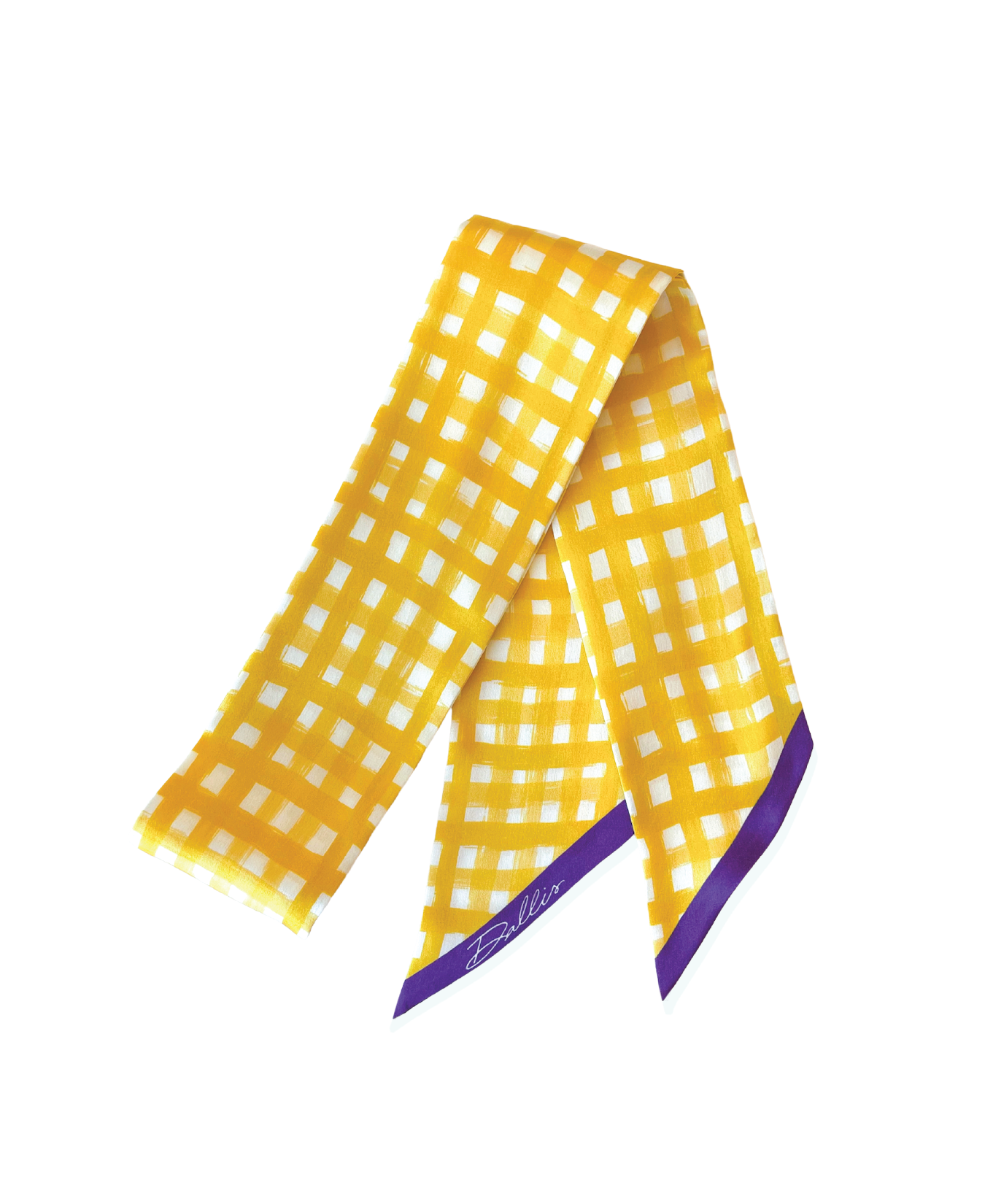 Purple & Gold Check Silk Twilly Scarf