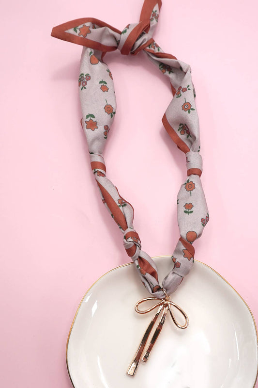Red Floral Bow Charm Scarf Necklace - Best & Co. Boutique