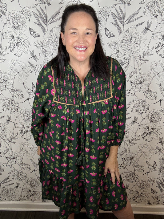 green block print plus size dress UMGEE