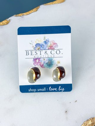 Vintage Coffee Tone Enamel Stud Earrings