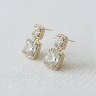 Luxe Geometric Square Crystal Drop Earrings