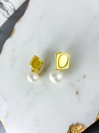 Modern Geometric Pearl Drop Earrings