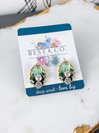 Vintage Oval Floral Pearl Earrings