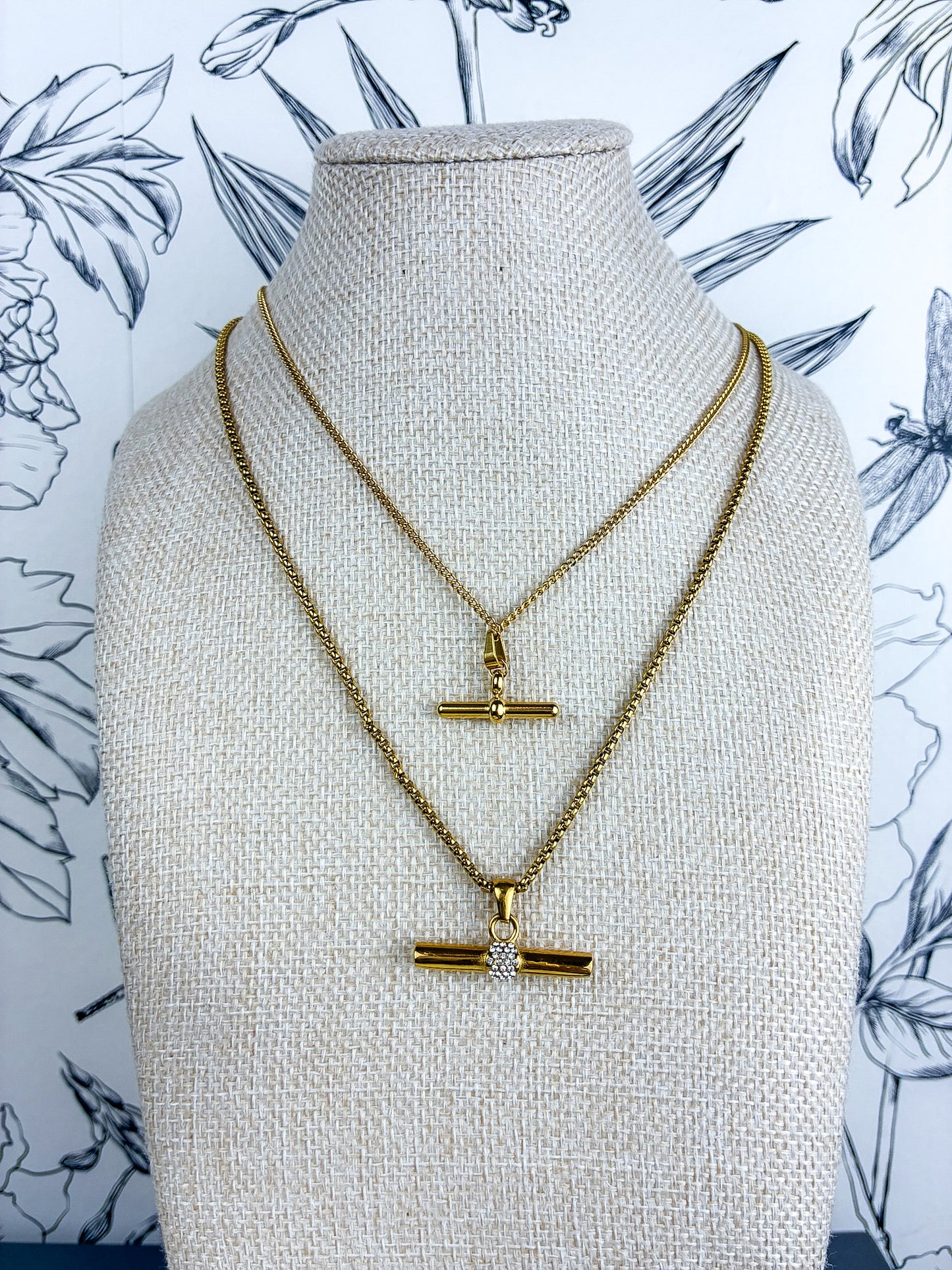 Gold & Crystal Bar Necklace | 18K Gold