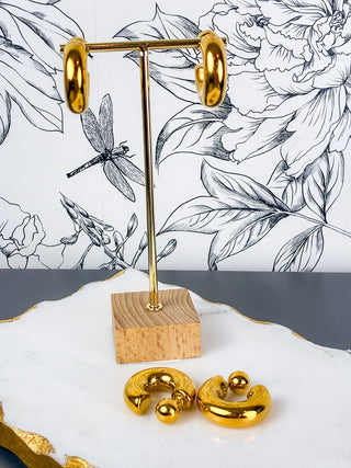 Thick Circle Bubble Ball Hoop | 18K Gold