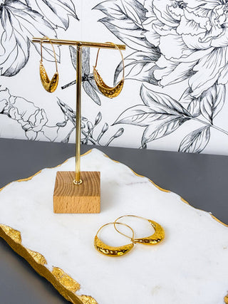 Gold Hammered Crescent Hoop | 18K Gold
