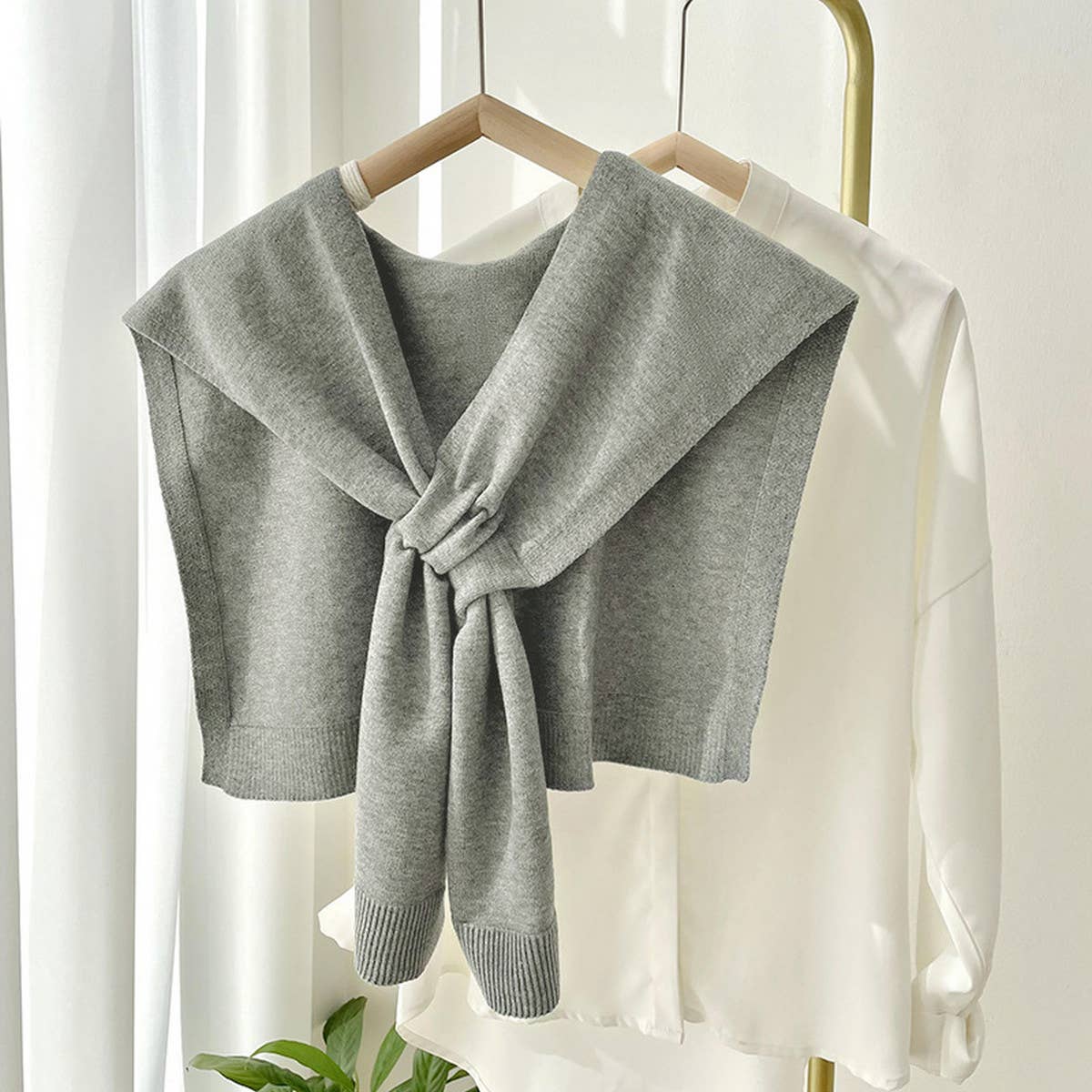 Grey Knit Knotted Shawl - Best & Co. Boutique