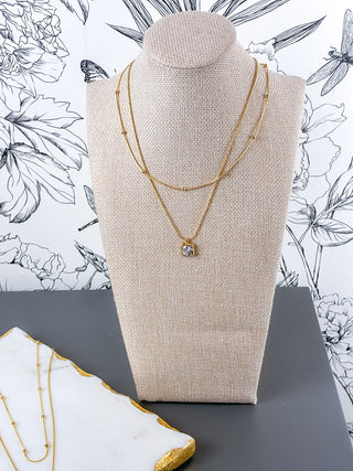 Double Strand CZ Square Necklace | 18K Gold