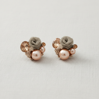 Frosted Winter Rose & Pearl Stud Earrings