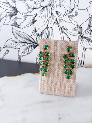 Leaf Design Gemstone Drop Earrings