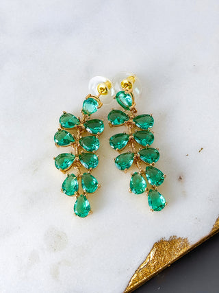 Leaf Design Gemstone Drop Earrings
