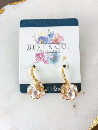 Handmade Enamel Camellia Flower Dangle Earrings