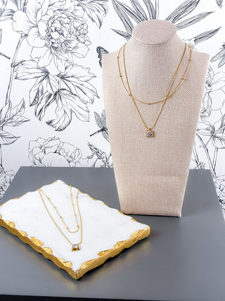 Double Strand CZ Square Necklace | 18K Gold