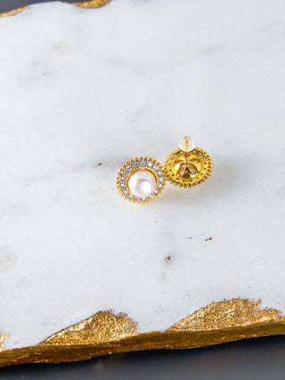 Round Halo Pearl and Cubic Zirconia Stud Earrings