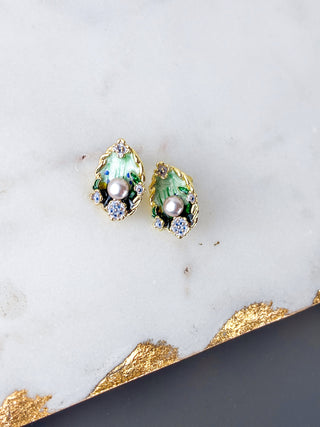 Vintage Oval Floral Pearl Earrings