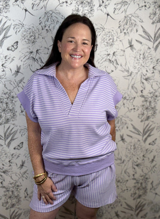 Lilac Stripe V-Neck
