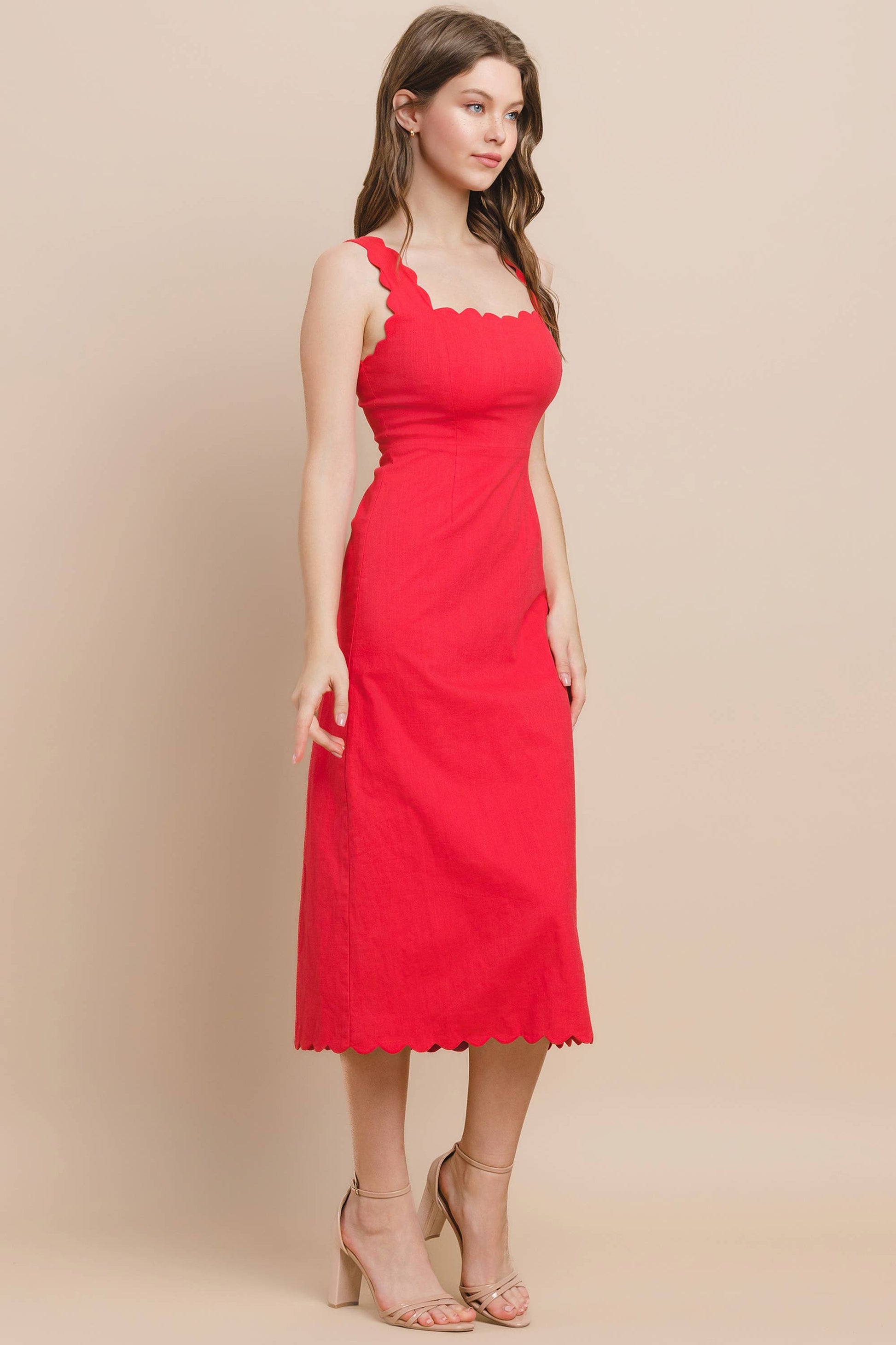 The Julia Red Scalloped Midi Dress - Best & Co. Boutique