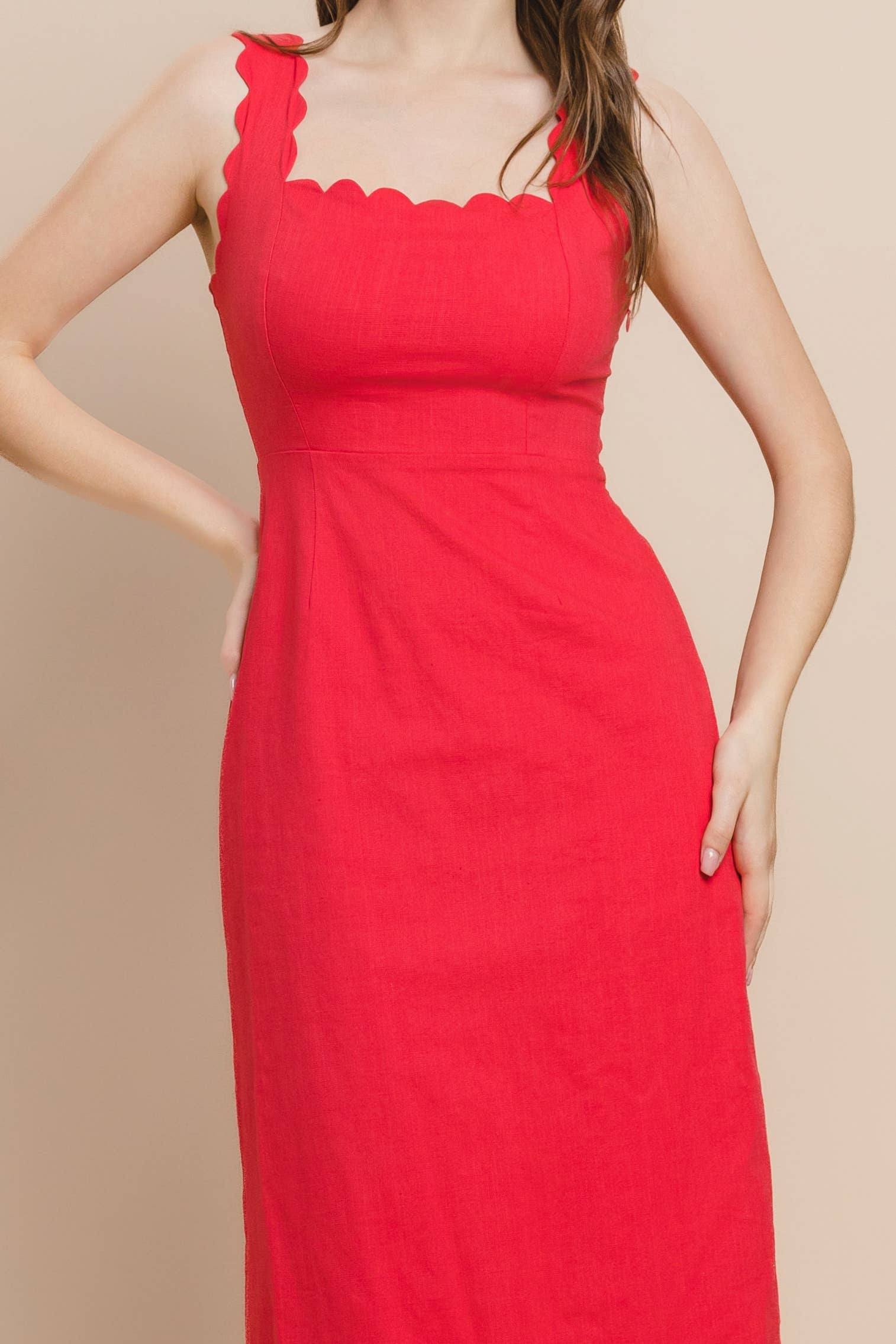 The Julia Red Scalloped Midi Dress - Best & Co. Boutique