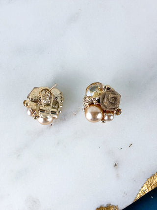 Frosted Winter Rose & Pearl Stud Earrings