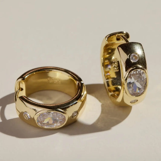 gold halo bezel hoop huggie