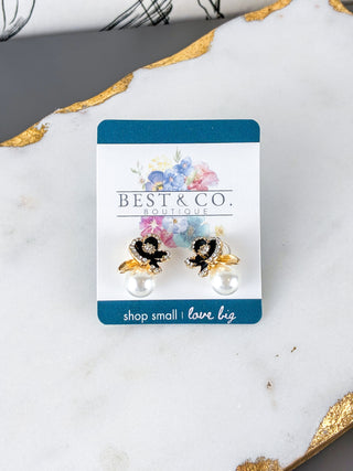Midnight Rose Pearl Zircon Earrings