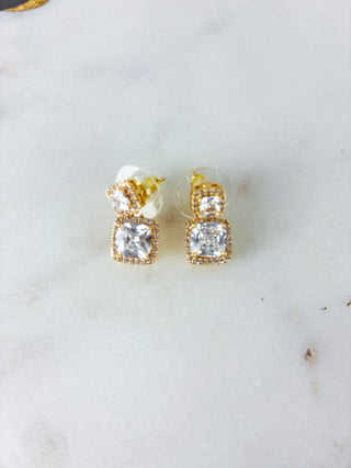 Luxe Geometric Square Crystal Drop Earrings