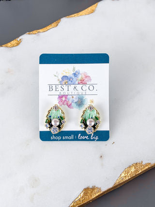 Vintage Oval Floral Pearl Earrings