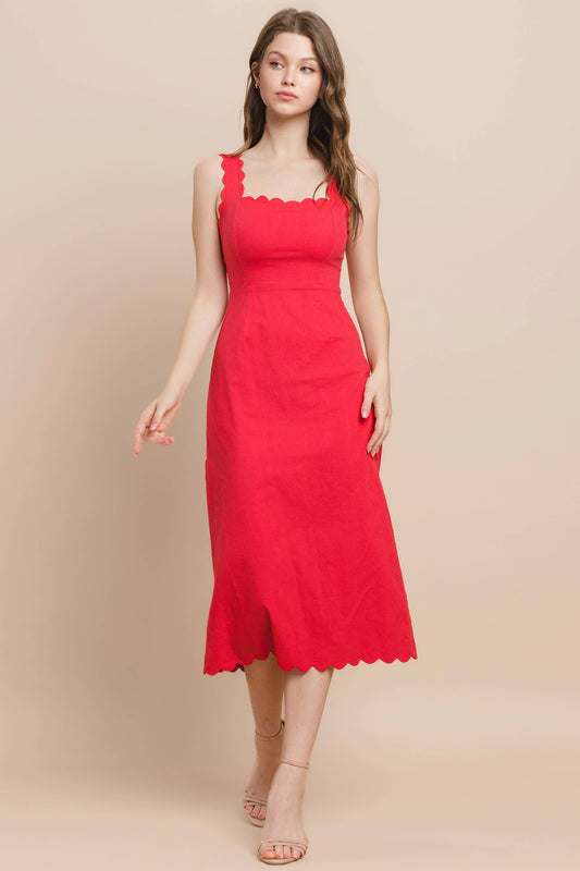 The Julia Red Scalloped Midi Dress - Best & Co. Boutique