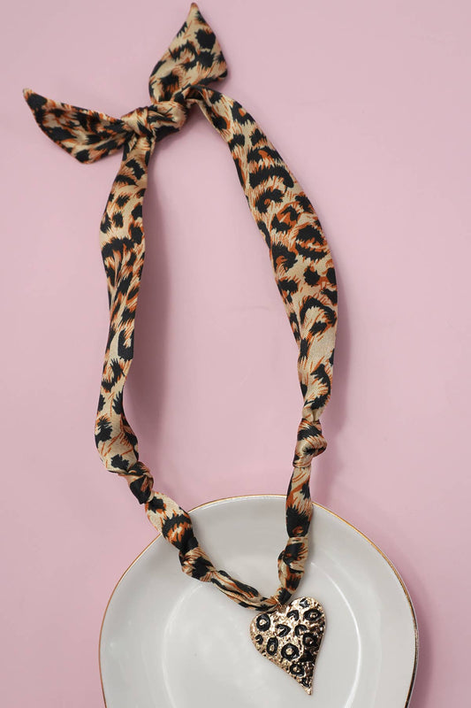 Leopard Heart Charm Scarf Necklace - Best & Co. Boutique