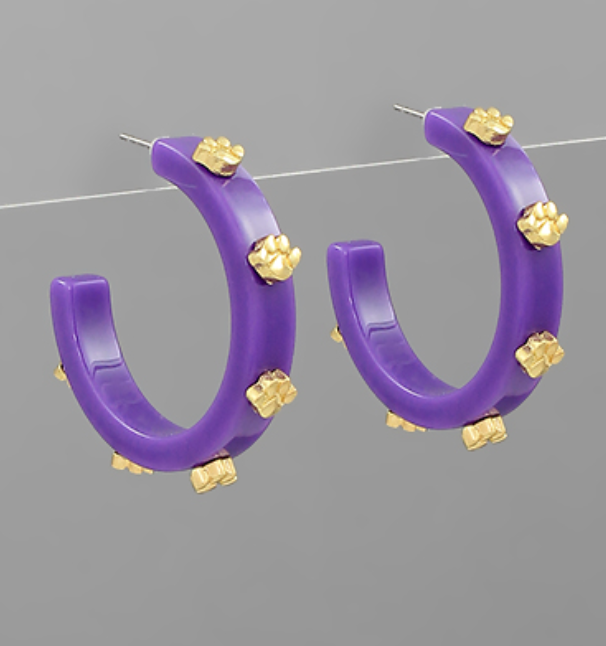 purple hoops with gold paws