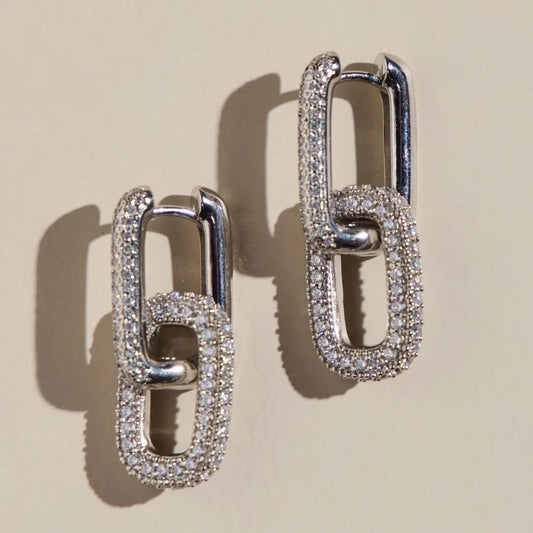 silver pave double link hoop NICKLE & SUEDE