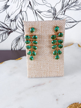 Leaf Design Gemstone Drop Earrings