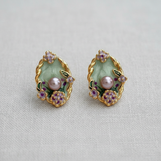 Vintage Oval Floral Pearl Earrings
