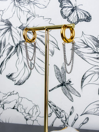 Mixed Metal Chain Hoops | 18K Gold