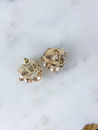 Frosted Winter Rose & Pearl Stud Earrings